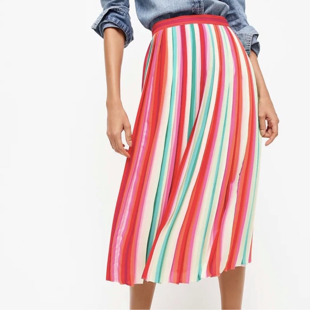 J. Crew sunburst pleated skirt in watermelon stripe — NWT! Never worn!